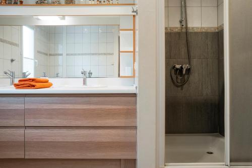 une salle de bain avec un lavabo et une douche dans l'établissement La maison d Oliver, à Gassin