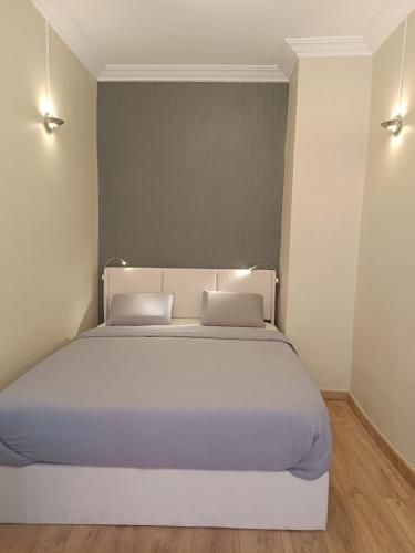 Cama blanca en habitación con 2 almohadas en Very quiet 2-person studio with a hot tub, en Villeurbanne