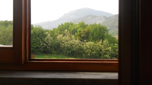 an open window with a view of trees and mountains at Hotel Diana in Cassino