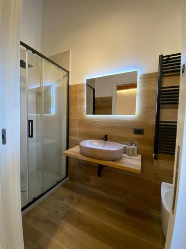 a bathroom with a sink and a mirror at Agriturismo Terre di Nelio in Vignanello