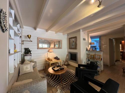 - un salon avec un tapis à motifs zébré dans l'établissement Appartement a la montagne, à Lège-Cap-Ferret