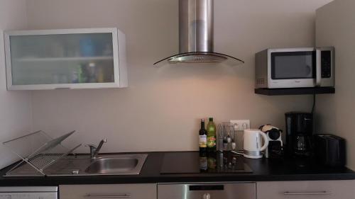 a kitchen with a sink and a microwave at 20 rue Gasté, proche gare SNCF de BREST in Brest