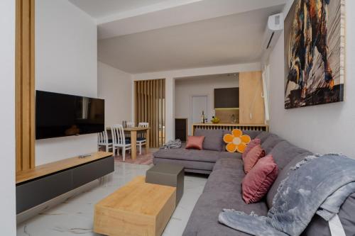 a living room with a couch and a flat screen tv at Aurora Apartments in Bar