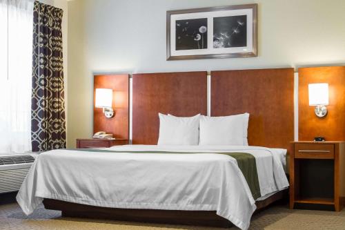 a hotel room with a large bed with white sheets at Quality Inn San Jose Airport-Silicon Valley in San Jose