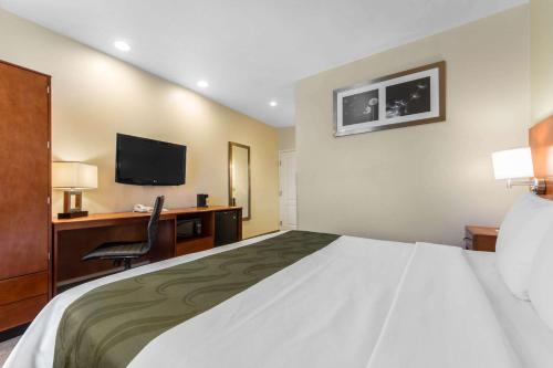 a hotel room with a bed and a desk with a television at Quality Inn San Jose Airport-Silicon Valley in San Jose