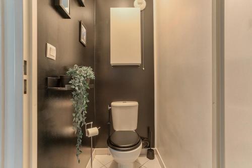 une salle de bain avec des toilettes blanches dans une chambre dans l'établissement Bel appartement au calme Paris Disney, à Bussy-Saint-Georges