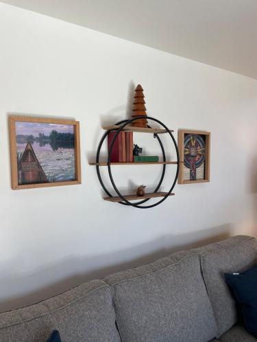 a living room with a couch and aendant light at Trillium Ridge, Hocking Hills Area, 2 Bedroom, 3 Beds in Rockbridge