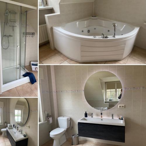 a bathroom with a tub and a toilet and a sink at Koekwhouse Bed and Breakfast, Bierbrouwerij in Nispen