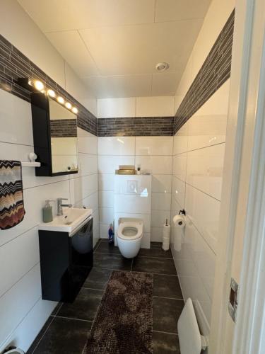a bathroom with a toilet and a sink at Cosy Apartment in Nittedal in Skytta