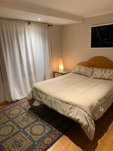 a bedroom with a large bed and a window at Departamento Noe in Tandil