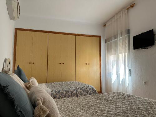 a bedroom with a bed and a large closet at Hostal J&C in Olula del Río