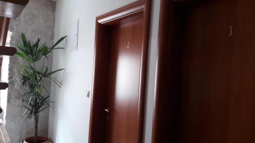 a wooden door in a room with a plant at Villa Tudor in Trogir