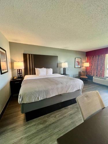 a hotel room with a large bed and a window at Quality Inn & Suites Gulf Breeze Bayside near Pensacola Beach in Gulf Breeze