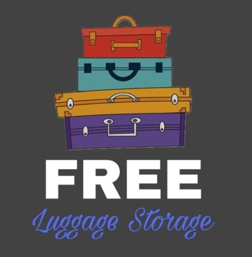 a stack of suitcases with the words free insurance storage at Casa Baglioni in Naples