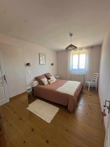 a bedroom with a bed and a mirror in it at Le Clos de Bourdeilles chambre 2 avec wifi in Bourdeilles