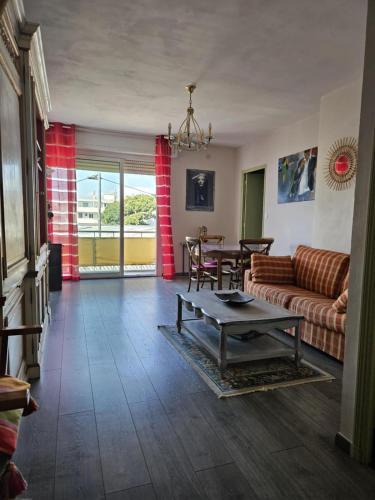 un salon avec un canapé et une table dans l'établissement Cannes apartment near Croisette, à Cannes