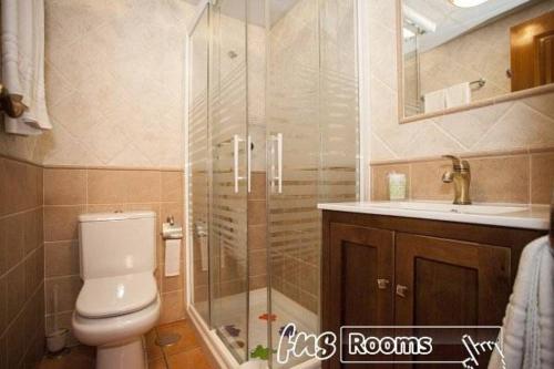 a bathroom with a toilet and a shower and a sink at Apartamentos Luxury Ciempozuelos in Ciempozuelos