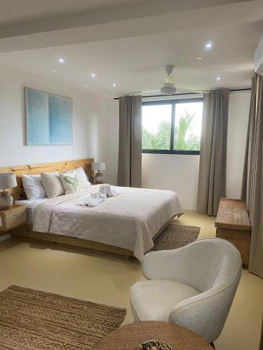 a bedroom with a bed and a chair and a window at Urban Boutique Hotel in Las Terrenas