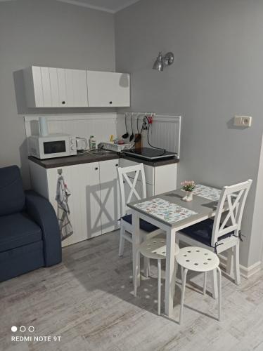 a kitchen with a table and chairs in a room at Apartament Słoneczny Zakątek in Radzyń