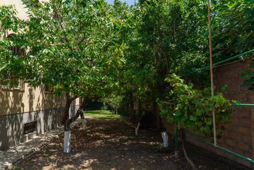 a row of trees next to a brick wall at Villa Musaler in Musalerr