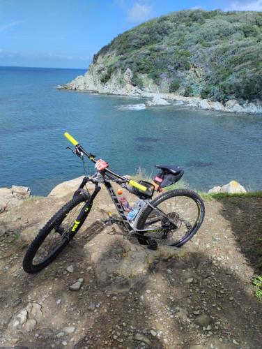 ein Fahrrad, das auf einem Felsen in der Nähe des Wassers geparkt ist in der Unterkunft House Pula in Venturina Terme