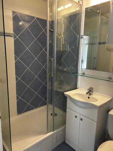 une salle de bain avec douche et lavabo dans l'établissement Sweety Nest 224, à Villers-sur-Mer
