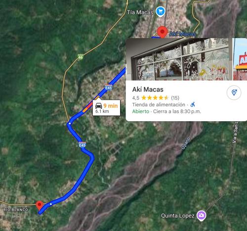 a screenshot of a map of the hike to the air masses at Casa Noe - Noe House in Macas