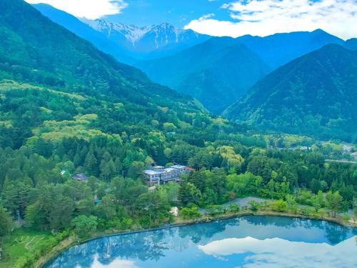 an aerial view of the mountains and a lake at Hayataro Onsen Komagane Kogen Retreat Suzuran Haya - Vacation STAY 34206v in Komagane