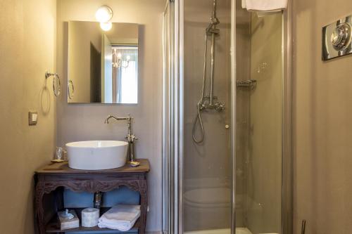 a bathroom with a sink and a shower at La Maison De Vì in Carpaneto Piacentino