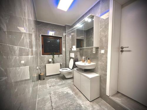 a bathroom with a sink and a toilet at ZOVA - Superior Apartment - near A3 in Willroth