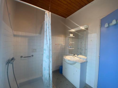 une salle de bain avec douche et lavabo dans l'établissement Maison de vacances idéale entre plage et commerces - FR-1-22-219, à La Tranche-sur-Mer