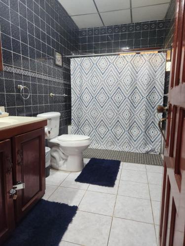 a bathroom with a toilet and a shower at El Paraíso Escondido in San Luis