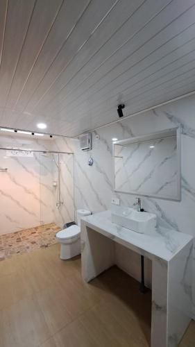 a bathroom with a sink and a toilet at The Sekumpul Villa in Sudaji