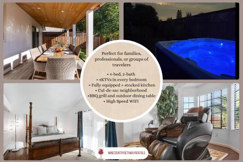 a collage of photos of a house with a swimming pool at Wine Country King Bed BBQ Stocked in Santa Rosa