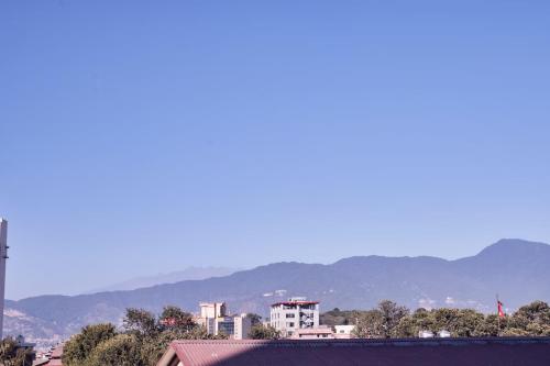 a view of a city with mountains in the background at Hotel Shree Tara in Kathmandu