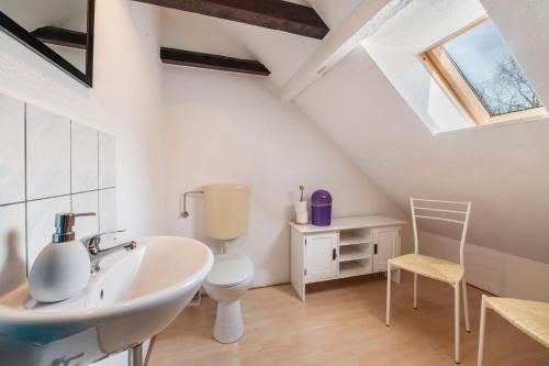 a bathroom with a sink and a toilet at Dat Haddehuus in Wangerland