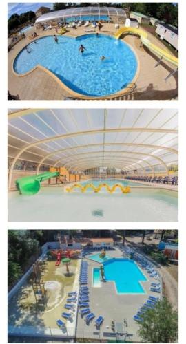 - deux photos d'une piscine dans un complexe dans l'établissement MOBIL-HOME 6 pers, 40 M2, 2 CH, 2 SDB, à Saint-Augustin