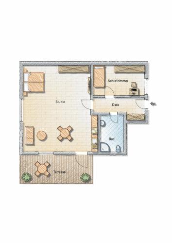 a drawing of a floor plan of a house at JUNIPRO Apartments Haustadt in Beckingen