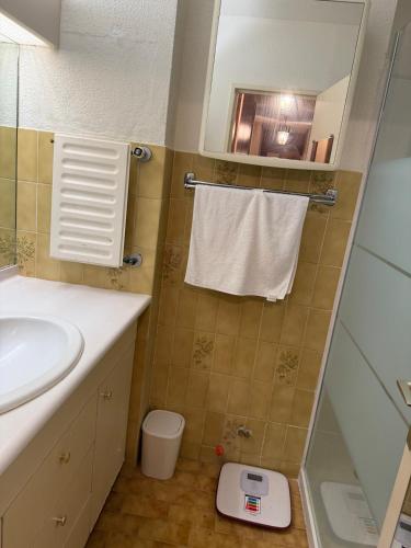 une salle de bain avec un lavabo et une douche avec un miroir dans l'établissement 2 pièces Mandelieu, à Mandelieu-la-Napoule