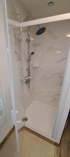 a shower in a room with marble walls at maison ville in Chauny