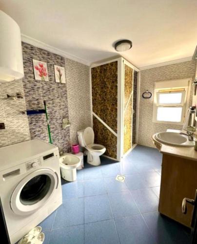 a bathroom with a washing machine and a toilet at Nador cornich calme in Nador