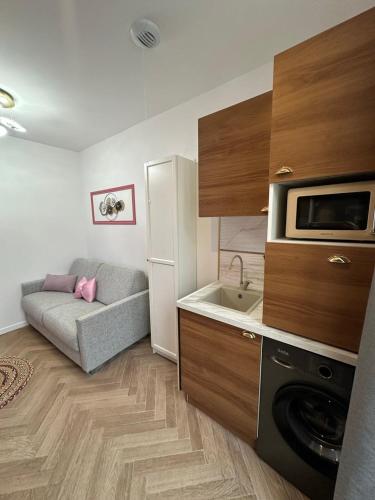 Il comprend une petite cuisine avec un canapé et un four micro-ondes. dans l'établissement MOON - 33, à Nice