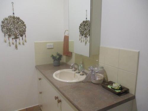 a bathroom with a sink and a mirror at Williams Lodge in Yungaburra