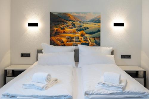 Ένα ή περισσότερα κρεβάτια σε δωμάτιο στο BPS Apartment #1 Business - NEU - Deluxe - Modern