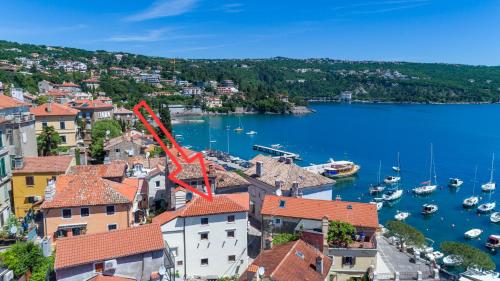 a view of a harbor with boats in the water at Villa Ula Premium Apartments ,Free Private PARKING in Opatija