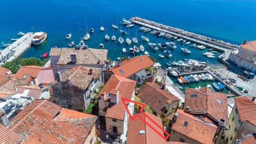 an aerial view of a harbor with boats in the water at Villa Ula Premium Apartments ,Free Private PARKING in Opatija