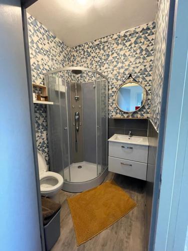 une salle de bain avec une douche, des toilettes et un lavabo dans l'établissement Nova nuit, à Bout dʼAmont