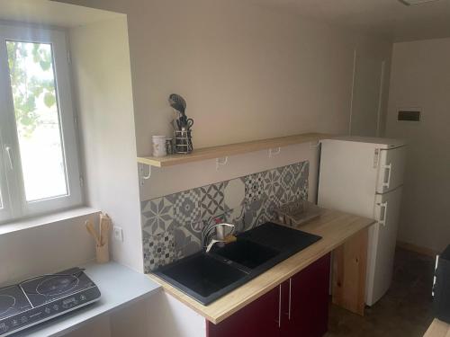 une petite cuisine avec un évier et un réfrigérateur dans l'établissement Dortoir de 12Lits, à Mas-Saintes-Puelles