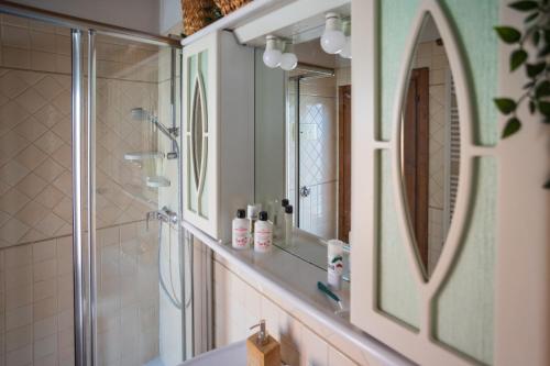 a bathroom with a shower and a sink and a mirror at Bloom and Wood in Padova