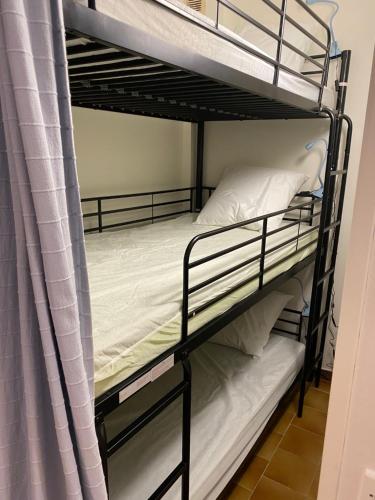 une chambre avec deux lits superposés et une fenêtre dans l'établissement Appartement idéal famille, à Carqueiranne